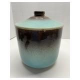 Lidded Ceramic Jar Blue & Brown Gradient Cracked