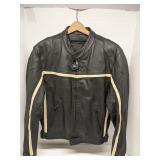 Black leather motorcycle jacket, made in Italy