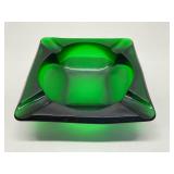 MCM Emerald Green Heavy Glass Squae Ashtray