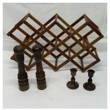 Wood salt shaker, pepper grinder 2 candle holders