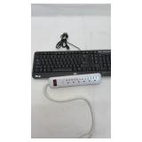 HP keyboard USB and a power strip