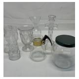 Various jars and glass vases and a small coffee