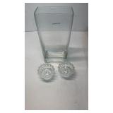 Glass vase and a pair of vintage crystal candle