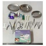 Beauty items and soap dishes.