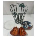 Plates pumpkin candy dishes steel garbage can.