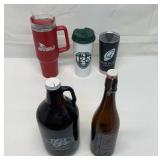 2 beer jugs and 3 travel mugs.