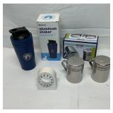 NIB aluminum shaker, NIB stainless salt and