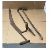 Antique hay, knife, and very large crowbars
