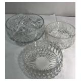 3 large Glass/crystal Bowls7-9inches