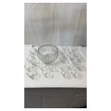 Punch bowl and 28 glass cups with handles