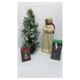 Christmas decorations. Snow man, hanging wreath,