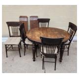 Vintage wood dining table 5 chairs 4 leafs