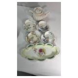 Teapot-Grace Tea Ware, Flowery Dish, 4 Teacups