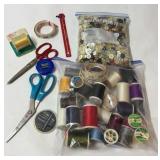 Lot of vintage and new sewing items and buttons