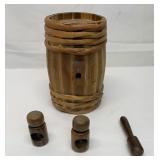 Wood barrel, 2 screw nutcrackers and a culinary