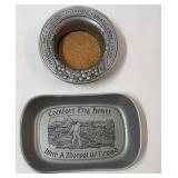 Pewter bread tray and a pewter wine bottle