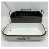 1 vintage 9x14 roaster pan,  1 black 16x12