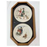 Norman Rockwell limited edition plates in frame.