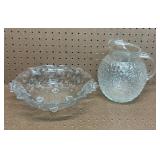 Glass Pitcher and Footed Bowl