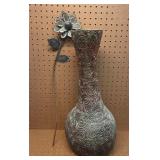 Hand Made Vase (Signed) and Metal Flower