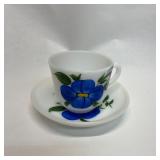 Hand Painted Arcopal milk glass Cup-Saucer