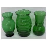 Vtg Green Glass Vases