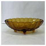Mid Cent amber glass footed fruit bowl