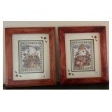 pair of vintage country folk art prints