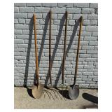 shovels and vintage 3 prong fork
