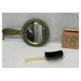 VINTAGE BRUSH AND HANDLE MIRROR AND COMPACT IN BOX