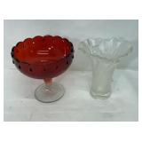 Vtg Ruby Red and Frosted Glass Vase