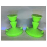Vtg McKee Glass jadite green candlestick holders
