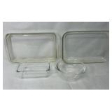 2 PYREX BAKE DISHES AND 1 SQUARE , 1 BOWL