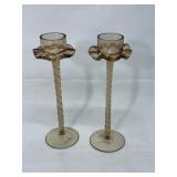Pair of Amber Glass Candlesticks