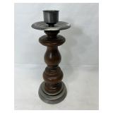turned wood and metal pillar candleholder