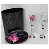 2 Hand Painted Champagne Flutes