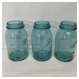 3 x aqua blue Ball Perfect Mason qt Jar