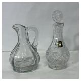 Vtg Glass Pitcher and Crystal Decanter