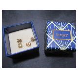 Silver & Gold  Post Earrings w/ Stones