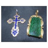 14k Gold Cross & Pendant w/ Stone