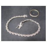 Silver Bracelet & ring w/ Stones