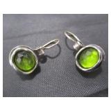 Silver Earrings w/ Green Stones