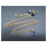 10k Necklace w/ Sapphire Pendant & Earrings