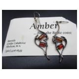 Silvertone Earrings w/ Amber?