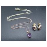 925 Necklace & Earrings w/ Stones