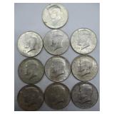 Ten 1964 Kennedy Half Dollars