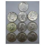 Ten 1964 Kennedy Half Dollars