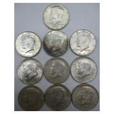 Ten 1964 Kennedy Half Dollars