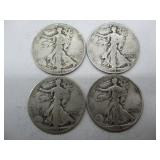 Four USA Walking Liberty Half Dollars