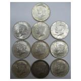 Ten 1964 Kennedy Half Dollars